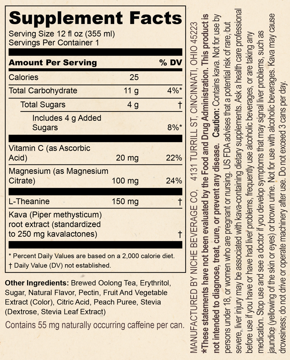Oolu Calm Peach Tea Supplement Facts panel