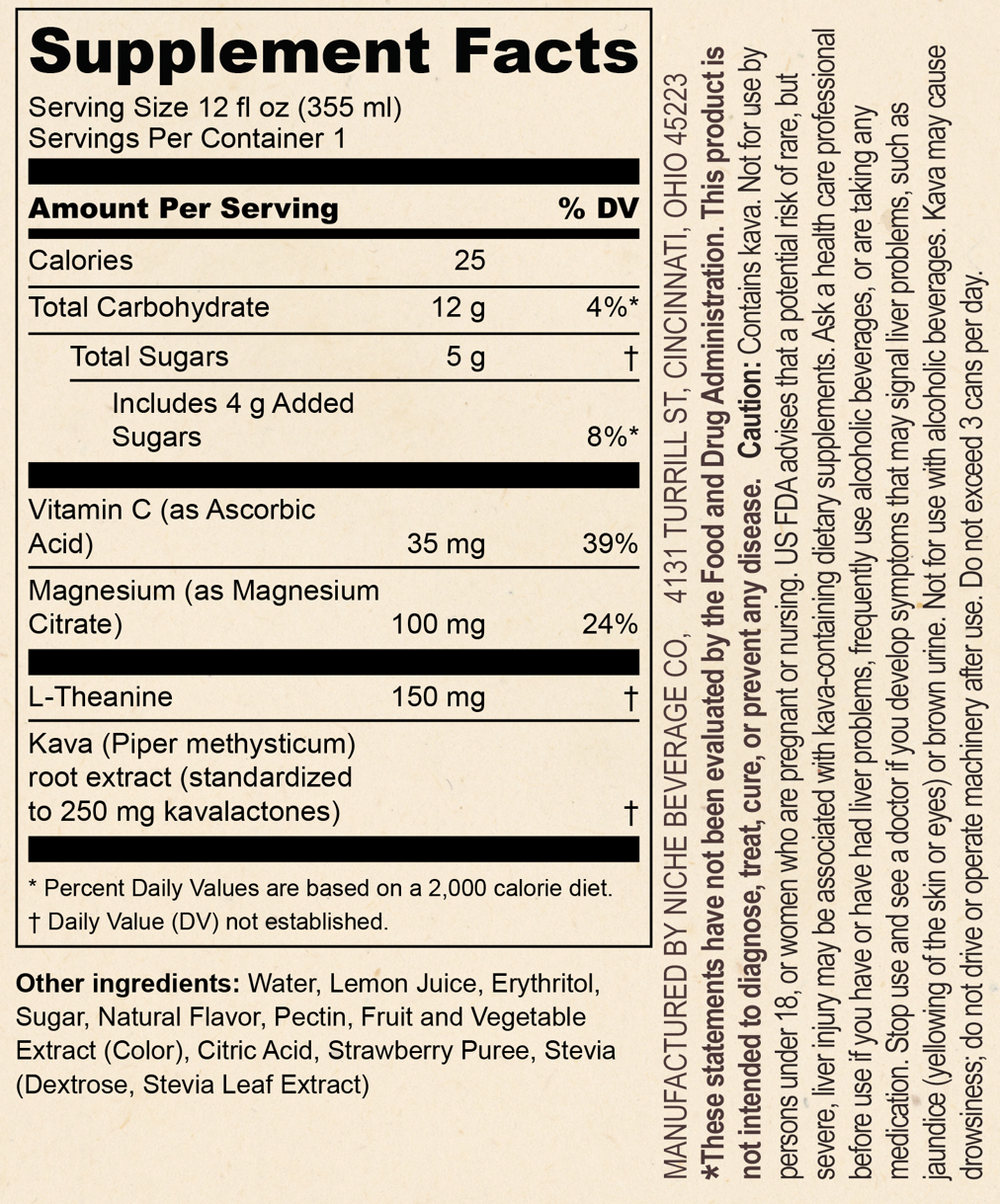 Oolu Calm Strawberry Lemon Supplement Facts panel