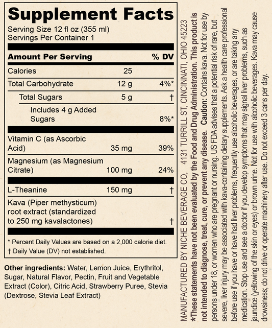 Oolu Calm Strawberry Lemon Supplement Facts panel