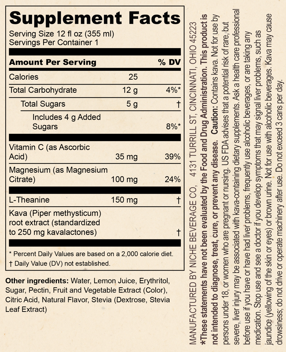 Oolu Calm Lemon Supplement Facts panel