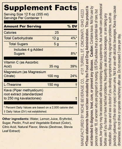 Oolu Calm Lemon Supplement Facts panel