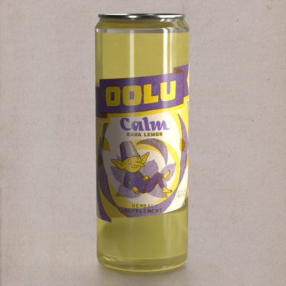 Oolu Calm Lemon can, real fruit juice with kava root, 12 oz