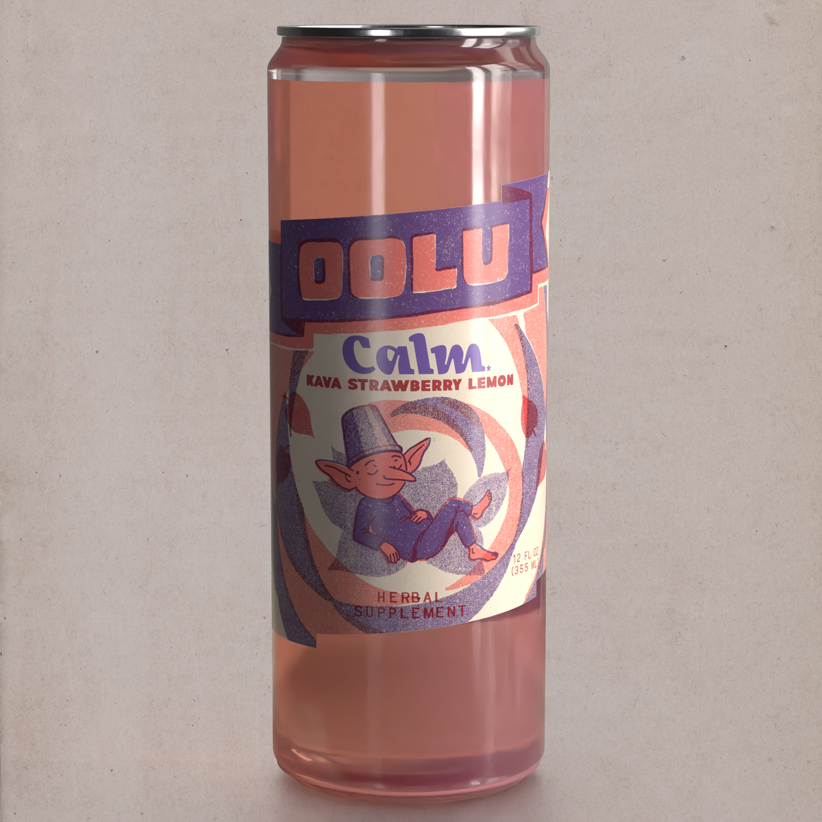Oolu Calm Strawberry Lemon can, real fruit juice with kava root, 12 oz