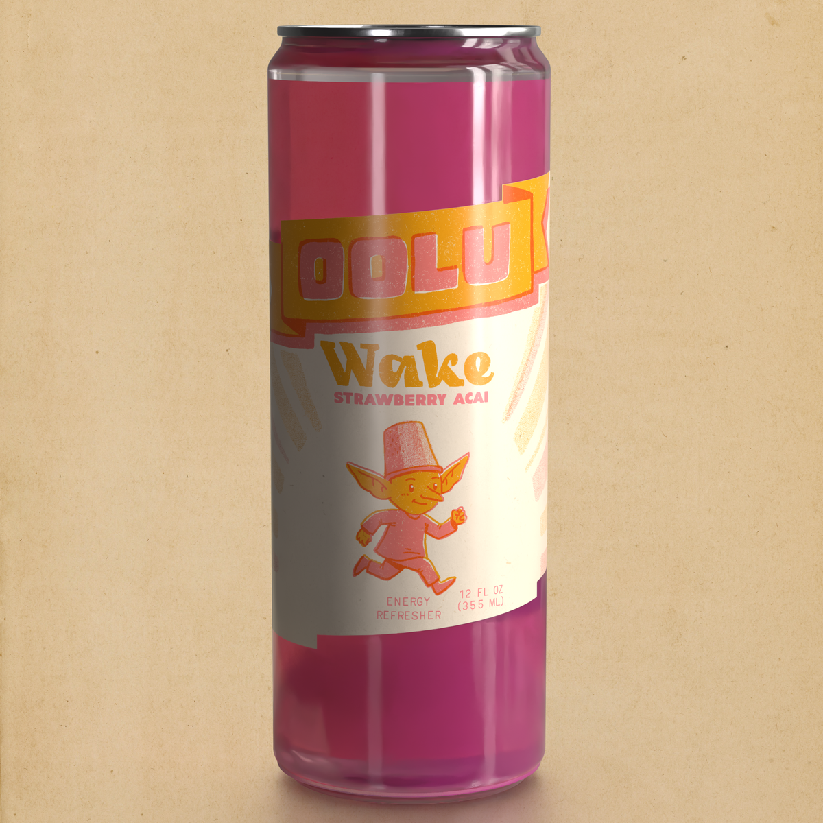 Oolu Wake Strawberry Açaí can, real fruit juice with 120 mg of caffeine from green coffee, 12 oz